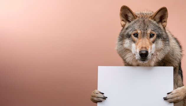 wolf with blank sign a unique promotional opportunity on pastel background