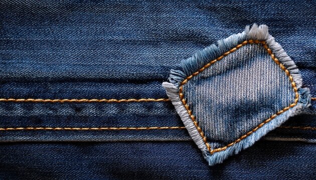 a frayed denim patch with a raw edge and visible stitching perfect for textile design or fashion projects