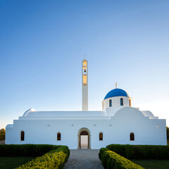 Beautiful ancient orthodox church illuminated at dusk with snowcovered ground and starry sky	