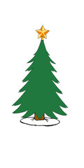 Simple Decorated Christmas Tree Vector Icon | Hand Drawn Christmas Tree with Balls and Star |
