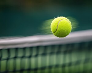 High-Speed Tennis Ball in Motion over the Net at a Match During a Summer Sport Event