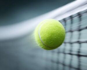 Tennis Ball Mid-Flight Over Net During Competitive Match in Dynamic Motion Capture Technique