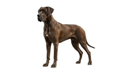 Isolated Great Dane dog standing attentively watching for direction and following command