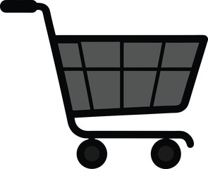 A simple modern graphic representation of a black shopping cart with gray interior