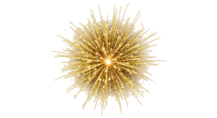 Isolated golden burst of light, sparkly element for holiday design or festive decoration