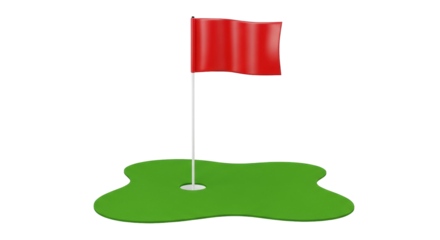 Isolated golf green flag with a red flag on a putting green, ready for a championship