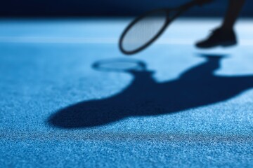 Dynamic Tennis Action Shadow on Blue Court Surface with Player's Movement