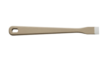 Isolated scraper with tan handle and white blade, a tool for cleaning or removing materials