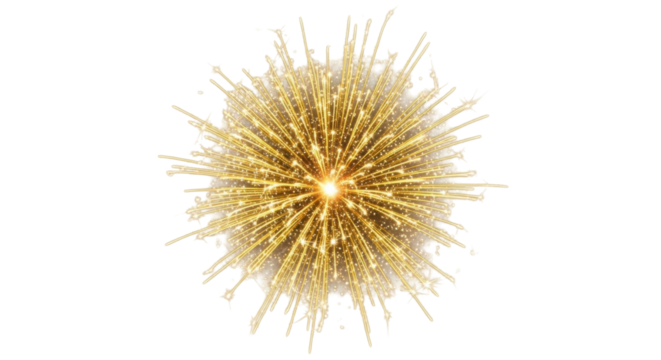 Isolated golden burst of light, sparkly element for holiday design or festive decoration