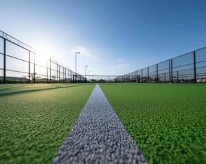 Stunning Tennis Court View with Green Surface Under Bright Blue Sky at US Open Event