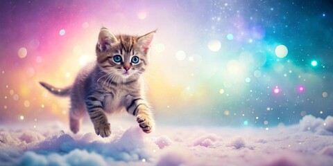 A Playful Kitten Bounding Through a Winter Wonderland of Sparkling Lights and Soft Snow
