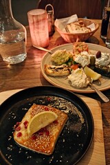 Fine dining dishes nicely decorated and plated at a michelin star restaurant