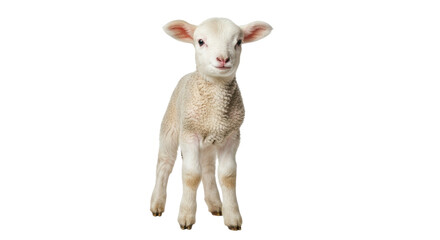 Isolated newborn lamb, portrait on its own, small and cute, looks at the camera