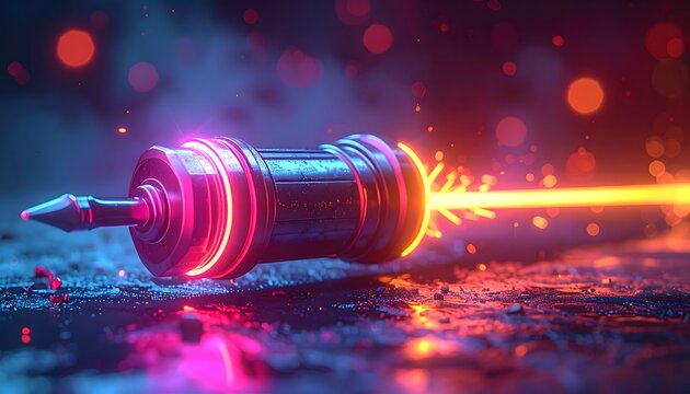 Futuristic Glowing Laser Weapon Sci-Fi Energy Blaster Neon Light 3D Render