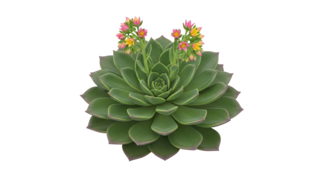 Isolated Echeveria elegans succulent plant with inflorescence on a light surface. Overhead