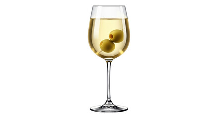 Isolated drink with olives inside a tall glass for appetizer or cocktail preparation