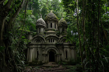 Beautiful ancient orthodox church illuminated at dusk with snowcovered ground and starry sky	