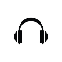Black silhouette of headphones icon isolated on white background. Simple flat audio design symbol perfect for music, sound, podcast, entertainment, technology, and multimedia illustrations.