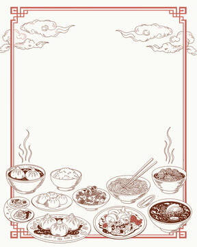 Traditional Chinese Cuisine Illustration with Elegant Border