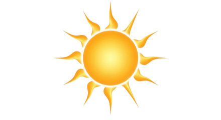 Isolated bright sun design element with radiating rays for weather and summer concepts