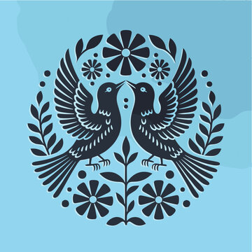 Symmetrical Papel Picado Design with Ornate Birds and Flowers