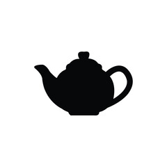 Black teapot silhouette icon with handle and spout. Simple kitchen utensil symbol for tea, drink, beverage, cooking, hospitality, cafe, restaurant, and culinary themed design or digital applications.