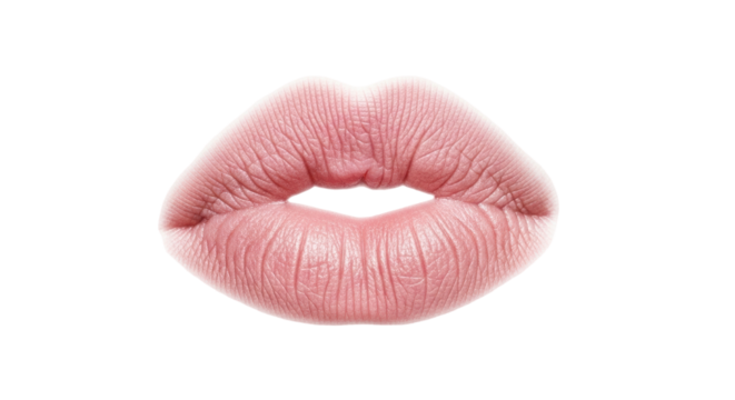 Isolated closeup of beautiful full pink lips slightly parted, mouth of a young female