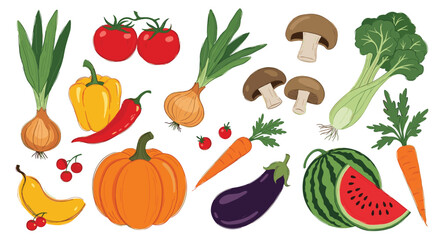Fototapeta premium A vibrant collection of fresh produce including various fruits and vegetables.