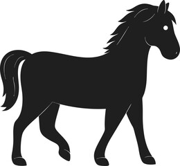 Obraz premium A black silhouette of a horse with a flowing mane and tail is depicted standing