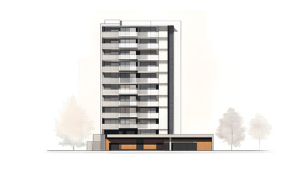 A simple 2D architectural cross-section illustration of a high-rise condominium, complete with shadows.