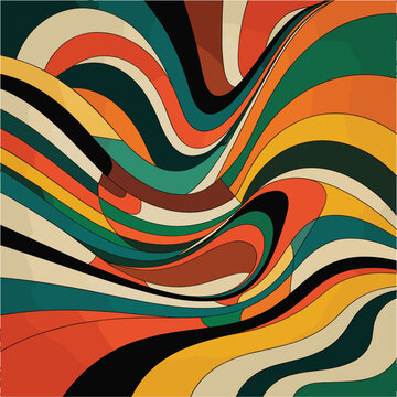 Vibrant Retro Abstract Waves in Bold Colors