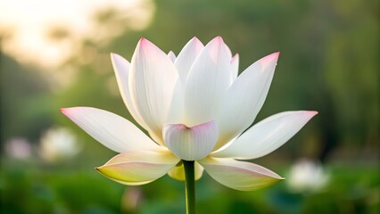 Lotus Light &ndash; White Bloom with Pink Tips, Nature, Conceptual, Abstract, Serenity, Purity, Rebirth, Spirituality, Floral, Inspiration