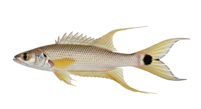 Isolated Fish from the Emperor Family with Yellow Fins and a Black Spot near the Tail Fin