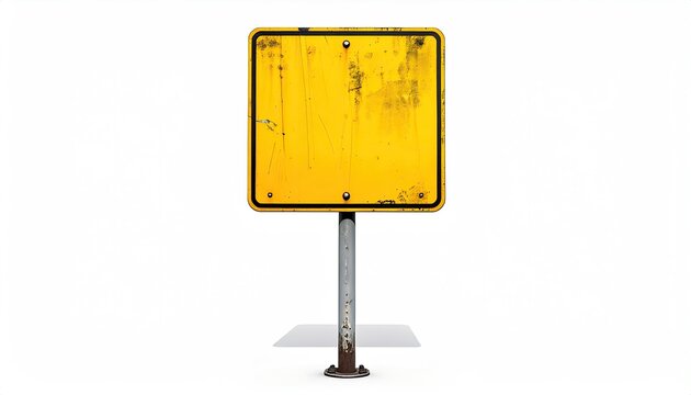 Blank, aged, yellow signpost outdoors. Isolated for mockups, signage. Plain backdrop