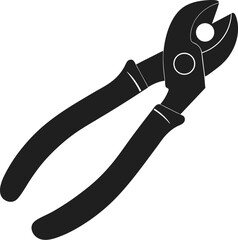 Black silhouette of wire cutters with rounded handles on a white background