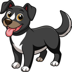Naklejka premium A cute cartoon black and white dog stands happily with its tongue out Puppy