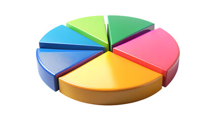 Colorful pie chart showing different categories isolated on transparent background