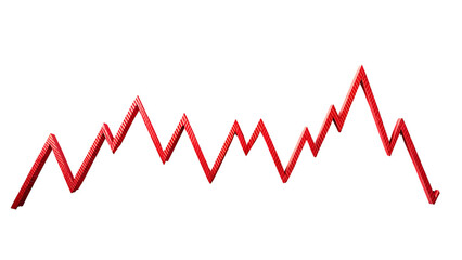 Red line graph showing a downward trend isolated on transparent background