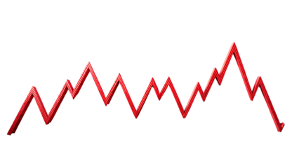 Red line graph showing a downward trend isolated on transparent background