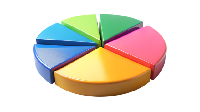 Colorful pie chart showing different categories isolated on transparent background