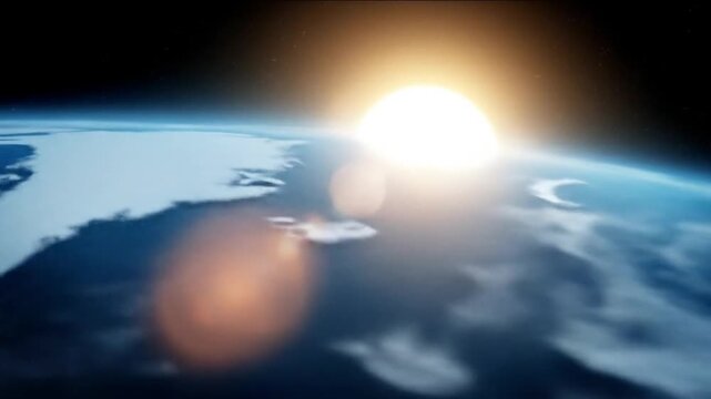 Cinematic view of sunrise from orbit, a global perspective on our world that contrasts with the theoretical flat earth model