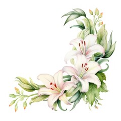Obraz premium Lily flower corner frame flowers lily illustration.