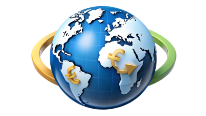 Global finance and currency exchange around the world isolated on transparent background