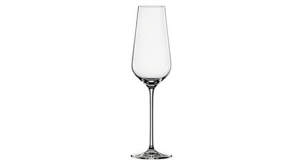 Isolated flute glass standing vertically on its foot, classic glassware, no frills