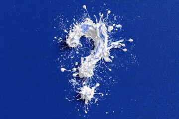 Fototapeta premium Artistic Question Mark. White Paint Splatter Symbol on Blue Backdrop