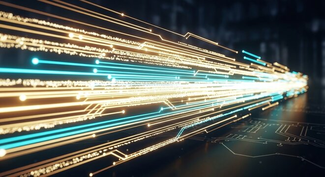 High Speed Light Trails Data Flow on Circuit Board - Powered by Adobe