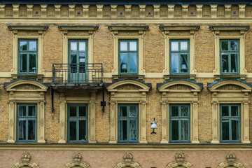 Fototapeta premium Classic window facade with ornate frames.