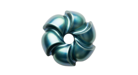 Isolated glossy abstract turquoise flower shape, iridescent texture, sculptural form