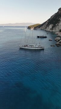 Drone pictures of the stunning beaches of Ithaka and Kefalonia on the Greek Ionian Islands in the blue Mediterranean sea 