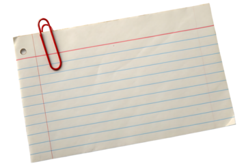 Index card with red paperclip office memo